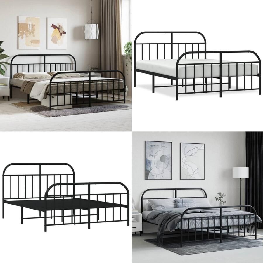 VidaXL Bedframe met voetbord zonder matras metaal zwart 160x200 cm Bedframe Bedframes Tweepersoonsbed Bed