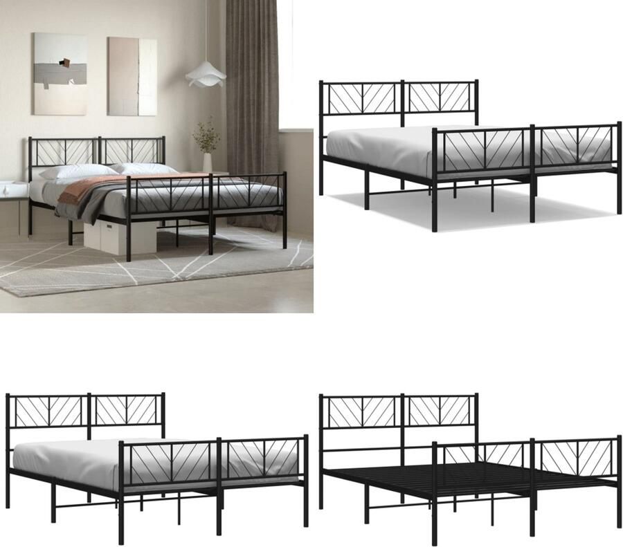 VidaXL Bedframe met voetbord zonder matras metaal zwart 160x200 cm Bedframe Bedframes Tweepersoonsbed Bed - Foto 5