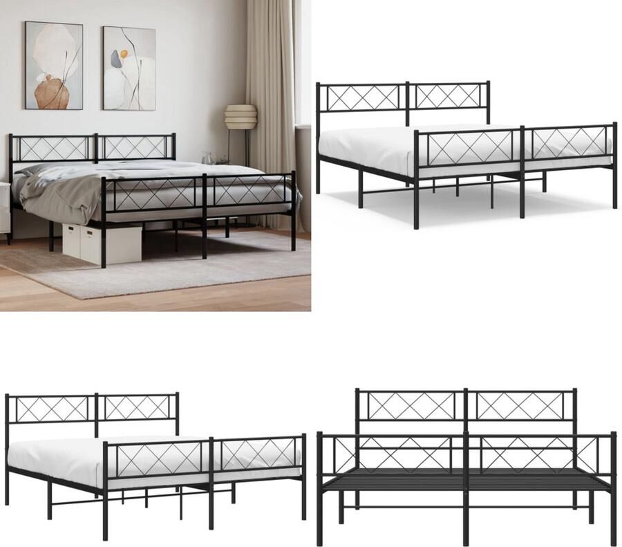 VidaXL Bedframe met voetbord zonder matras metaal zwart 160x200 cm Bedframe Bedframes Tweepersoonsbed Bed - Foto 4