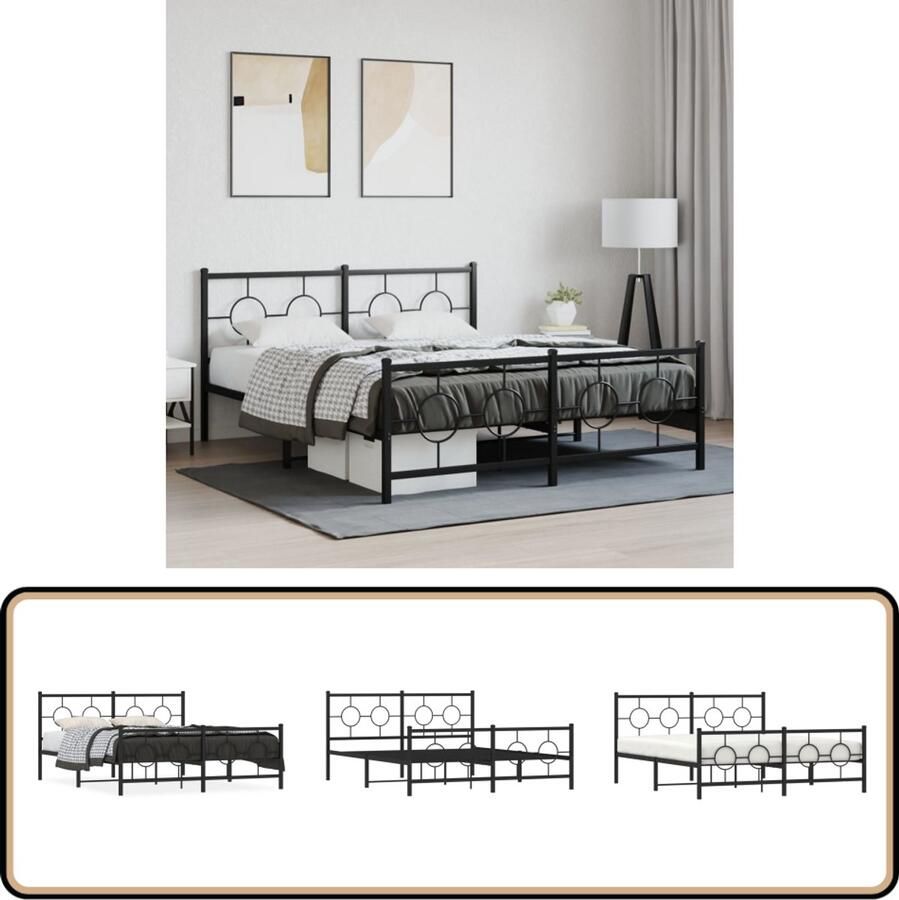 VidaXL Bedframe met voetbord zonder matras metaal zwart 160x200 cm