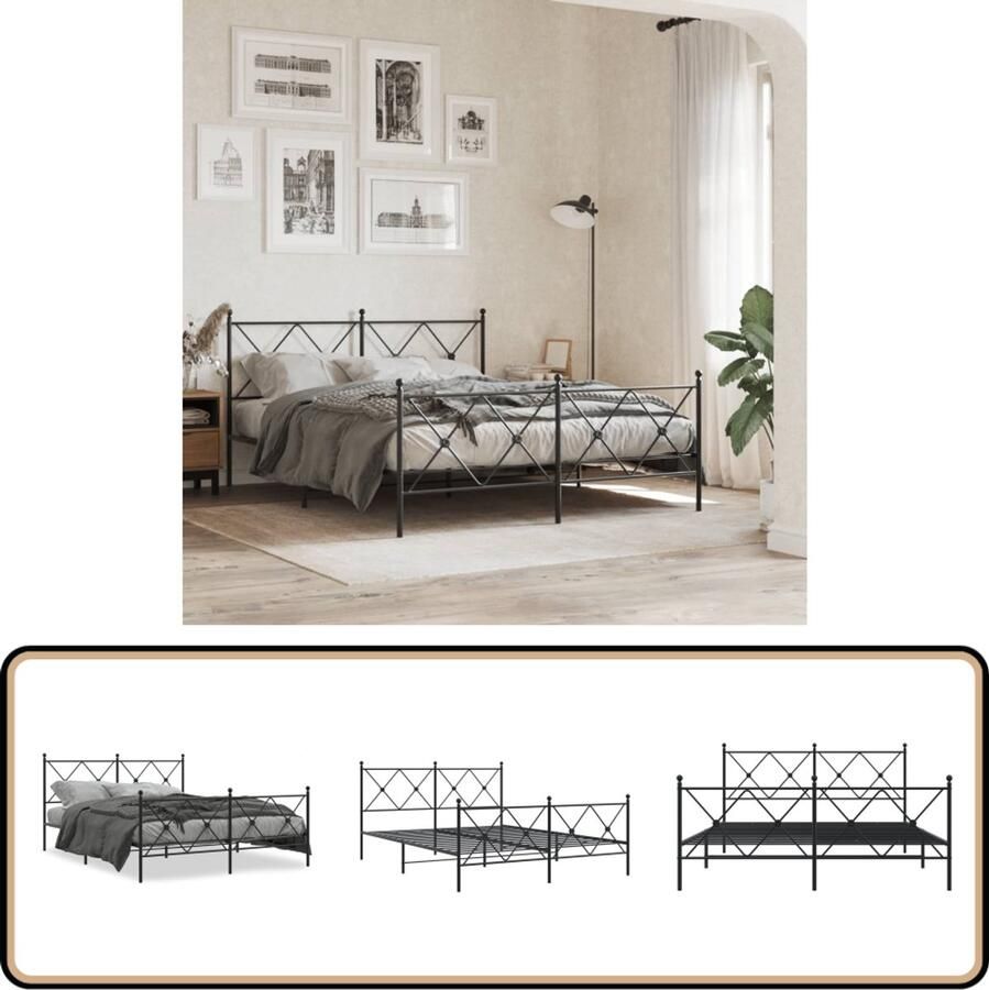 VidaXL Bedframe met voetbord zonder matras metaal zwart 160x200 cm