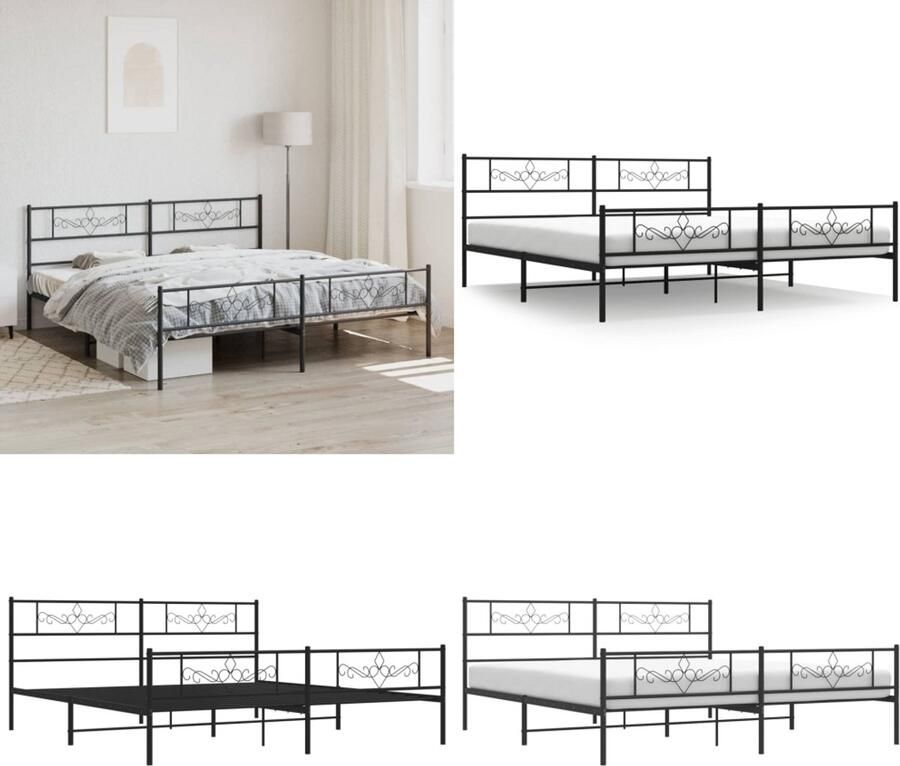 VidaXL Bedframe met voetbord zonder matras metaal zwart 180x200 cm Bedframe Bedframes Bed Bedbodem