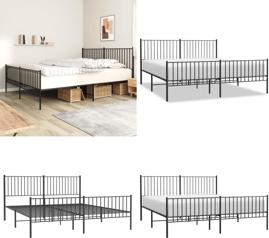 VidaXL Bedframe met voetbord zonder matras metaal zwart 180x200 cm Bedframe Bedframes Tweepersoonsbed Bed - Foto 2