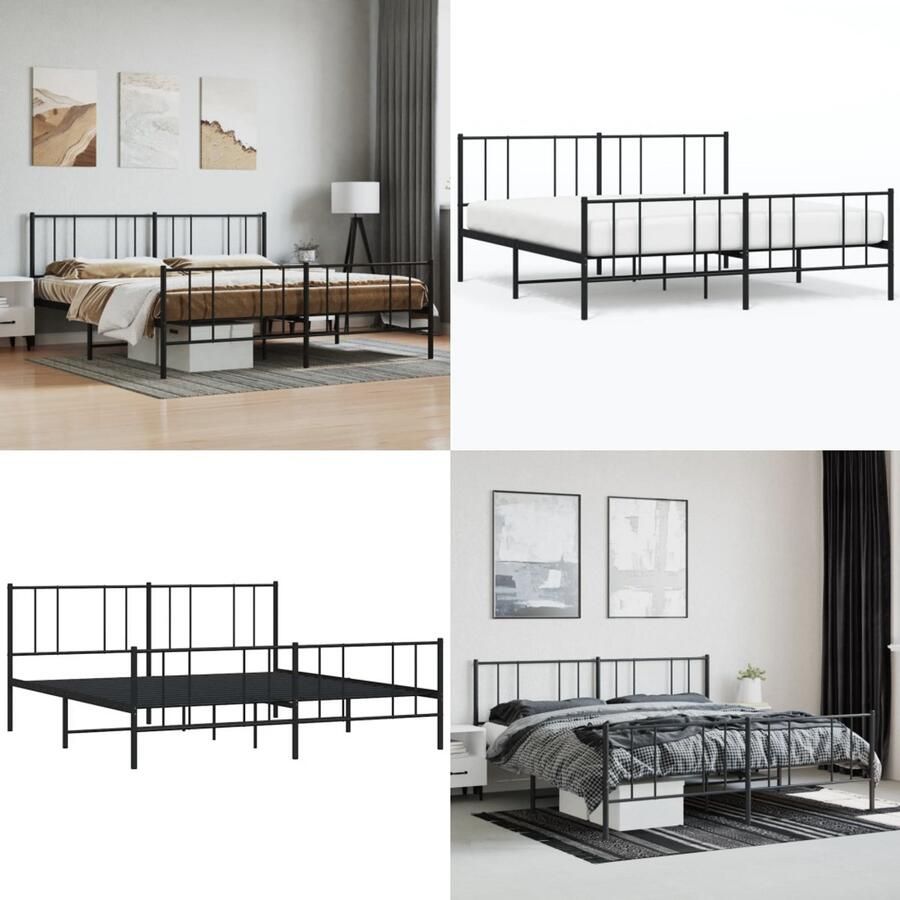 VidaXL Bedframe met voetbord zonder matras metaal zwart 180x200 cm Bedframe Bedframes Tweepersoonsbed Bed