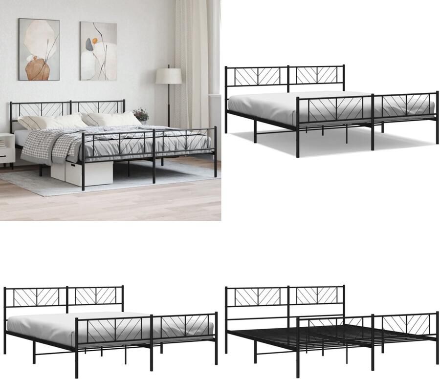 VidaXL Bedframe met voetbord zonder matras metaal zwart 180x200 cm Bedframe Bedframes Tweepersoonsbed Bed