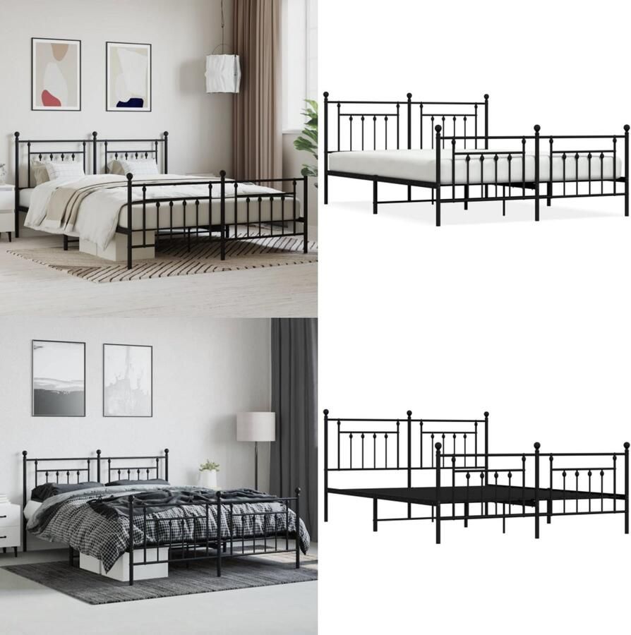 VidaXL Bedframe met voetbord zonder matras metaal zwart 180x200 cm Bedframe Bedframes Tweepersoonsbed Bed