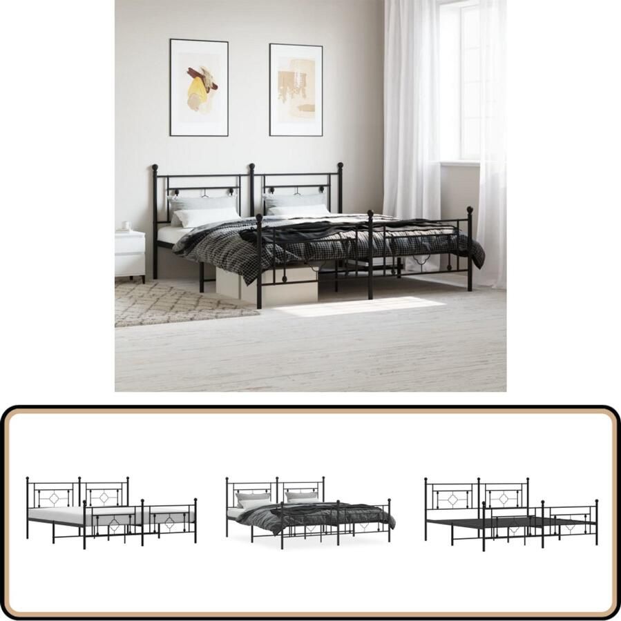 VidaXL Bedframe met voetbord zonder matras metaal zwart 180x200 cm