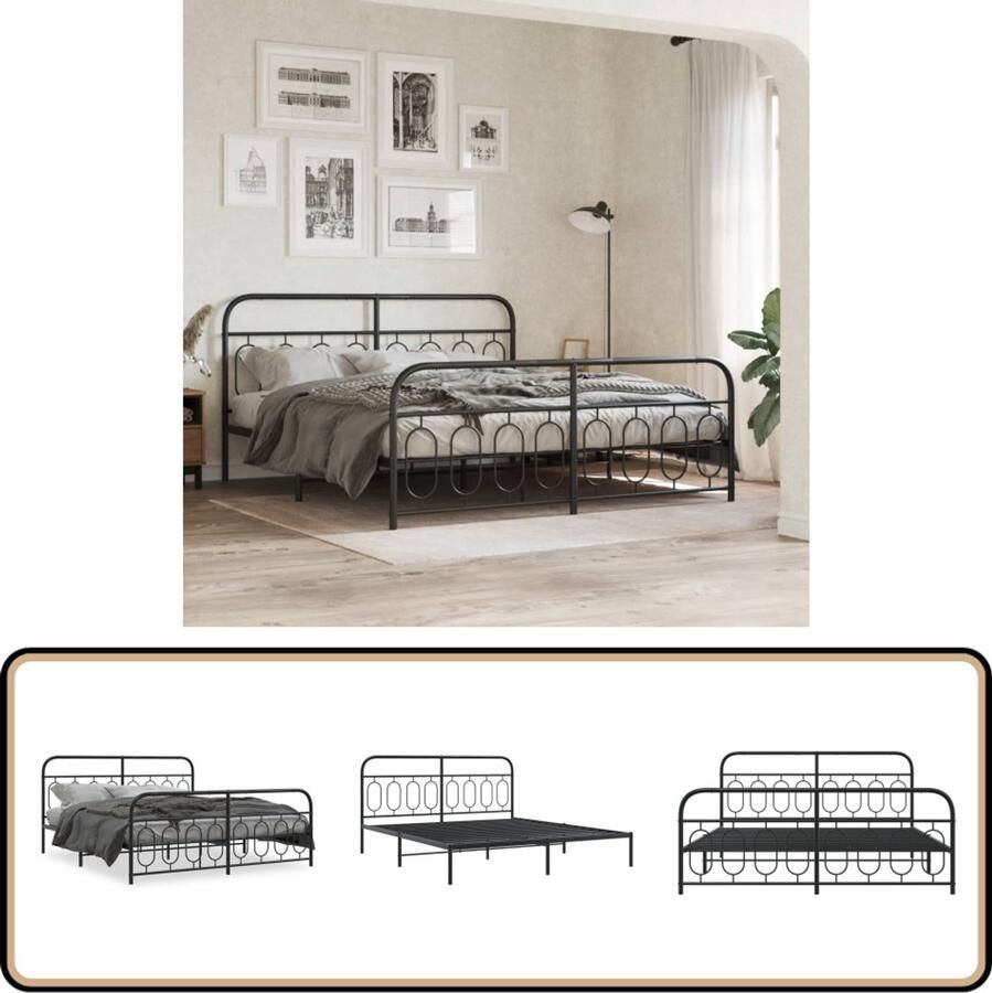 VidaXL Bedframe met voetbord zonder matras metaal zwart 180x200 cm
