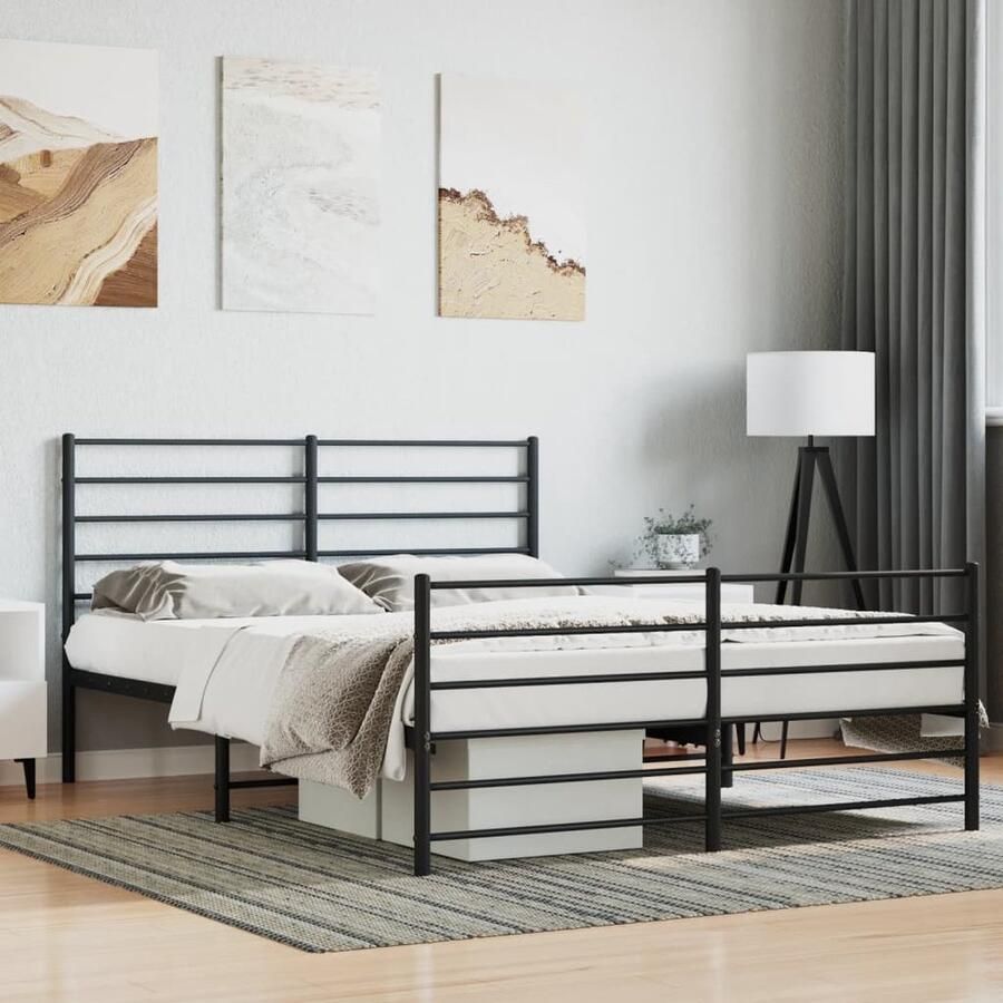 VidaXL Bedframe Met Voetbord Zwart 160x200 cm Staal Bed Frame Klassiek Bed Dubbele Bed Boxspring Bed Slaapcomfort Modern Bed Minimalistisch Bed Zware Bed Frame - Foto 2