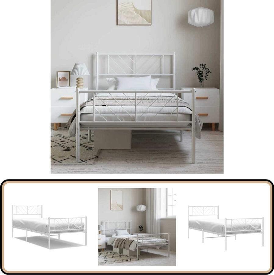 VidaXL Bedframe Metaal 100x190 cm Wit Metalen Bed Frame Klassiek Bed Frame Wit Staal Bed Frame Enkelpersoons Bed Boxspring Bed
