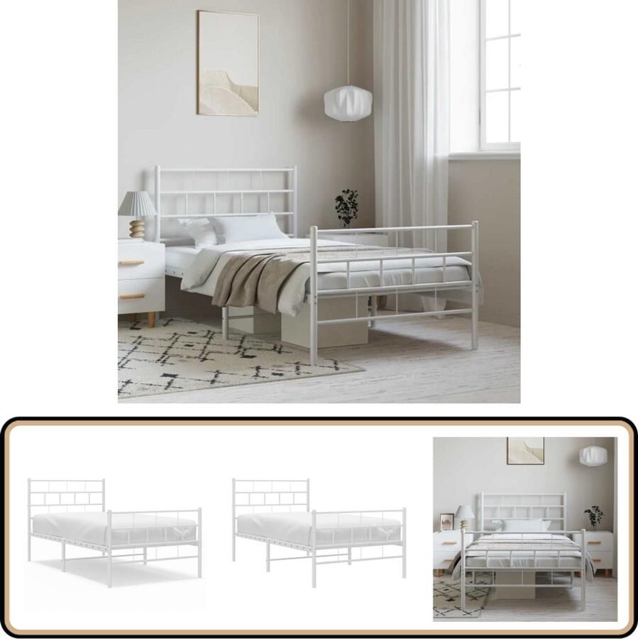 VidaXL Bedframe Metaal 100x190 cm Wit Robuust Bed Frame Klassiek Bed Frame Metalen Bed Frame Wit Bed Frame Enkelpersoons Bed Frame Met Opbergruimte Bed Frame Met Hoofdeinde