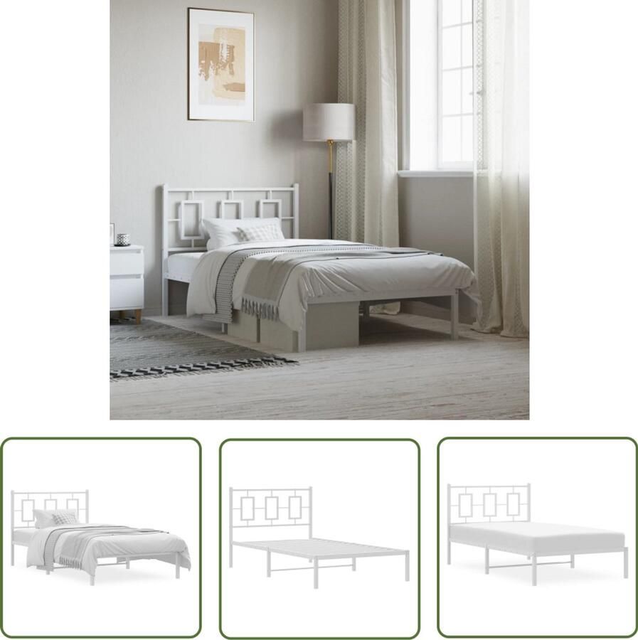 VidaXL Bedframe Metaal 100x200 cm Wit Klassieke Bed Frame Metalen Bedframe Wit Bedframe Met Opbergruimte Staal Bedframe