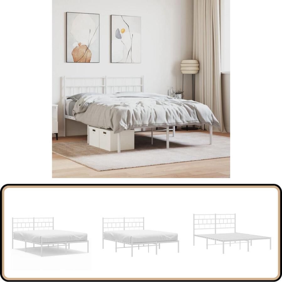 VidaXL Bedframe Metaal 120x190 cm Wit Klassieke Bed Frame Metalen Bedframe Houten Bedframe Tweepersoonsbed Wit Bedframe