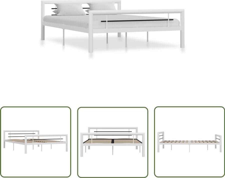 VidaXL Bedframe Metaal 120x200 cm Wit Zwart Metalen Bed Frame Tweepersoonsbed Bedframe Wit Bed Kopen Slaapcomfort Boxspring Alternatief Design Bed Moderne Bed Minimalistisch Bed King Size Bed Stapelbare Bed