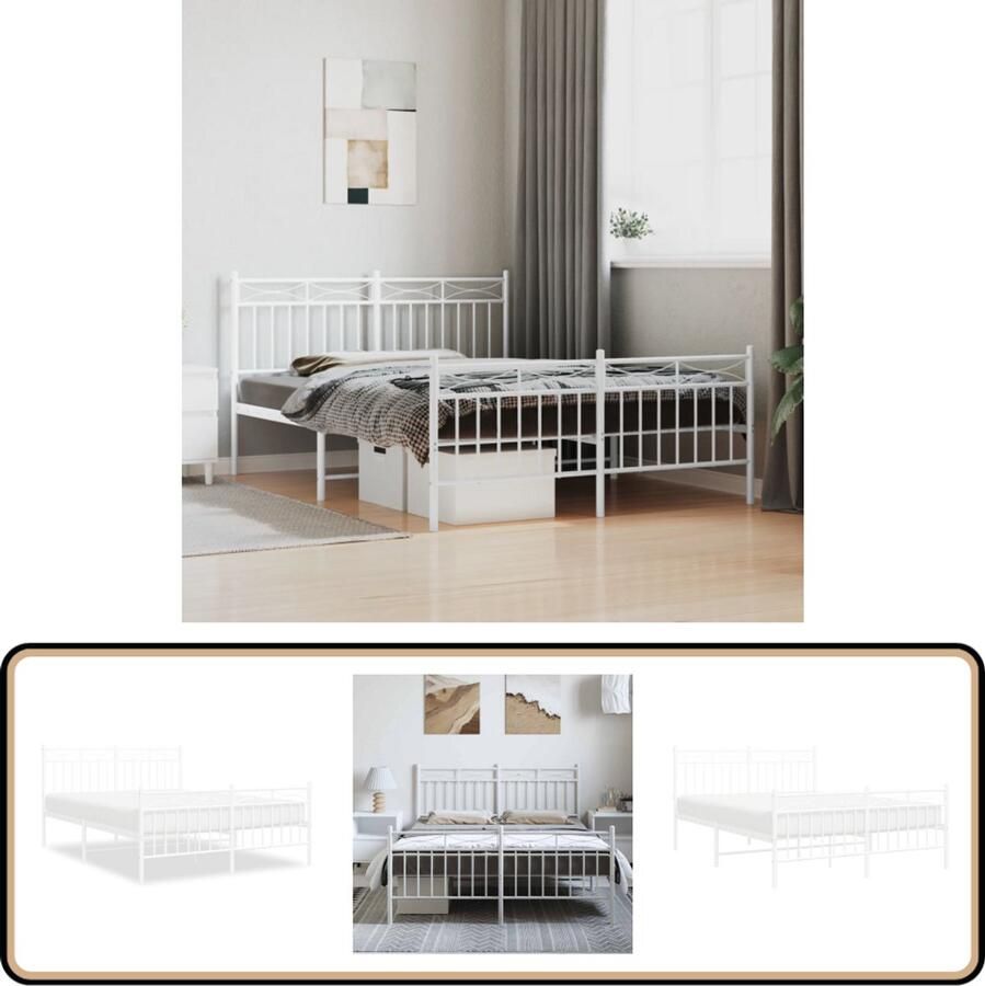 VidaXL Bedframe Metaal 135x190 cm Wit Robuust Bed Frame Klassiek Bedframe Metalen Bedframe Wit Bedframe Staal Bedframe Boxspring Bed Slaapcomfort Ruime Slaapplek