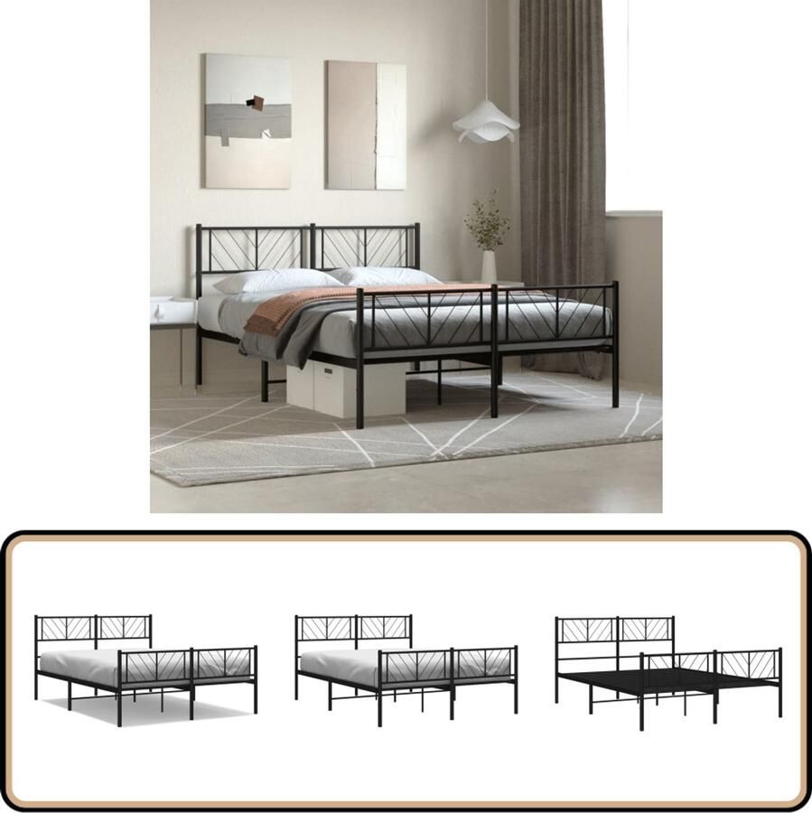 VidaXL Bedframe Metaal 140x190 cm Zwart Robuust Bed Frame Klassiek Bed Metalen Bed Zwarte Bed Slaapcomfort Boxspring Alternatief Bedstede