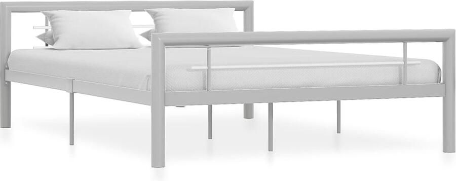 VidaXL Bedframe Metaal 140x200 cm Grijs Wit Metalen Bed Frame Tweepersoonsbed Bedframe Grijs Bedframe Wit Slaapkamer Meubels Boxspring Hoofdbord Slatted Frame Slaapcomfort - Foto 2