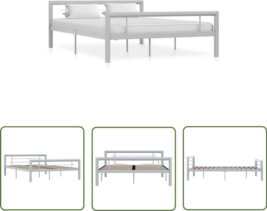 VidaXL Bedframe Metaal 140x200 cm Grijs Wit Metalen Bed Frame Tweepersoonsbed Bedframe Grijs Bedframe Wit Slaapkamer Meubels Boxspring Hoofdbord Slatted Frame Slaapcomfort