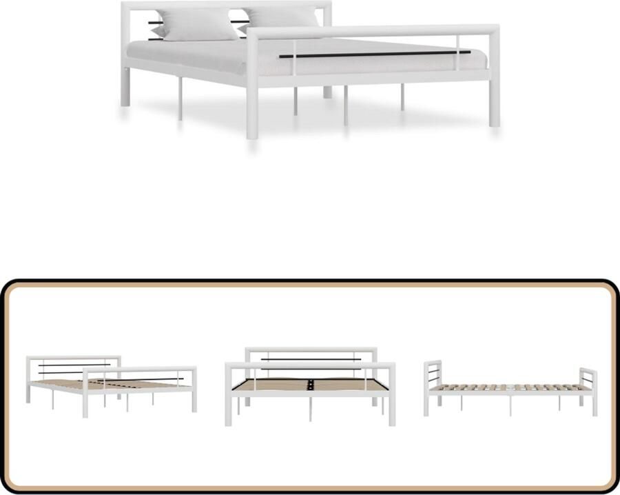 VidaXL Bedframe Metaal 160x200 cm Wit en Zwart Metalen Bed Frame Tweepersoons Bed Frame Wit Bed Frame Zwart Slaapkamer Meubels