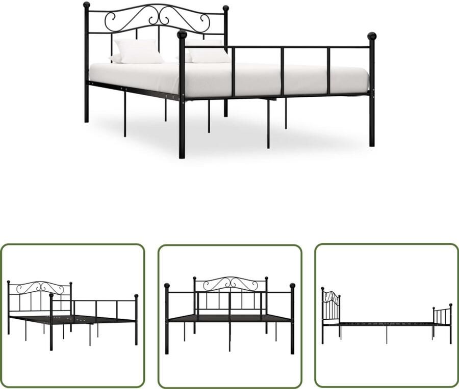 VidaXL Bedframe Metaal 140x200 cm Zwart Metalen Bed Frame Tweepersoonsbed Zwarte Bedframe Classic Bed Design Bed Slaapcomfort Stevig Bedframe Easy Assembly Lattenbodem