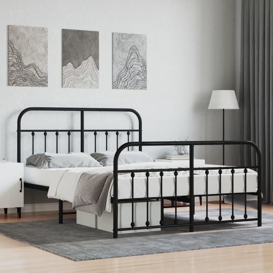 VidaXL Bedframe Metaal 140x200 cm Zwart Metalen Bedframe Klassiek Bed Staal Bedframe Boxspring Bed Tweepersoons Bed Slaapcomfort Modern Bed Minimalistisch Bed Zwart Bed - Foto 2
