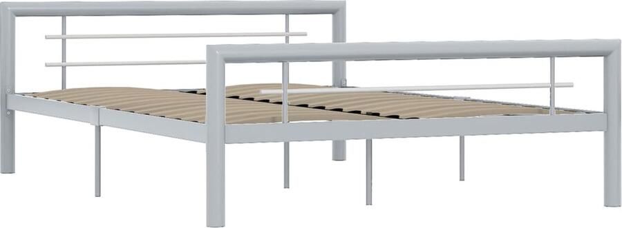 VidaXL Bedframe metaal 160x200 cm grijs wit Metalen Bed Frame Tweepersoons Bed Frame Grijs Bed Frame Wit Boxspring Bed Slatted Frame Hoofdbord - Foto 3
