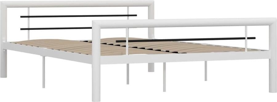 VidaXL Bedframe Metaal 160x200 cm Wit en Zwart Metalen Bed Frame Tweepersoons Bed Frame Wit Bed Frame Zwart Slaapkamer Meubels - Foto 2