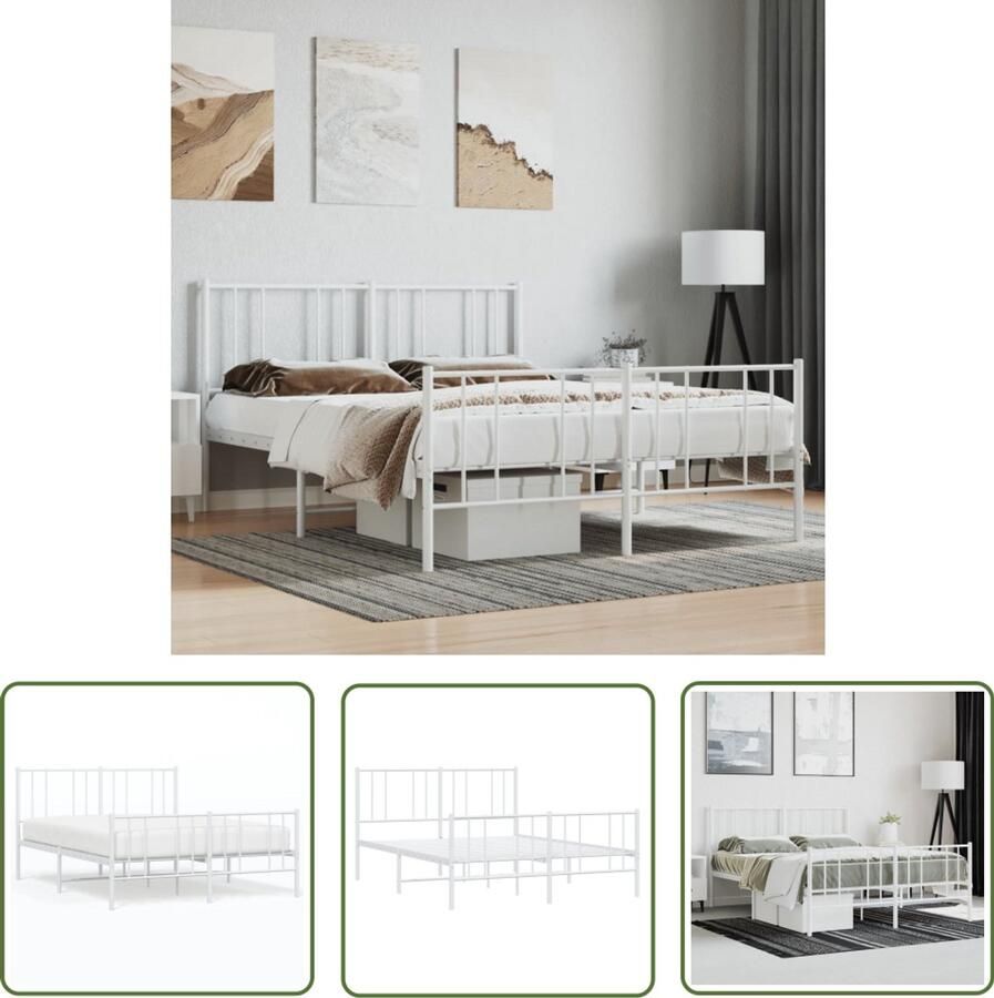 VidaXL Bedframe Metaal 160x200 cm Wit Klassieke Bed Frame Tweepersoons Bed Metalen Bedframe Witte Bed Frame Staal Bedframe Boxspring Bed Met Hoofdeind