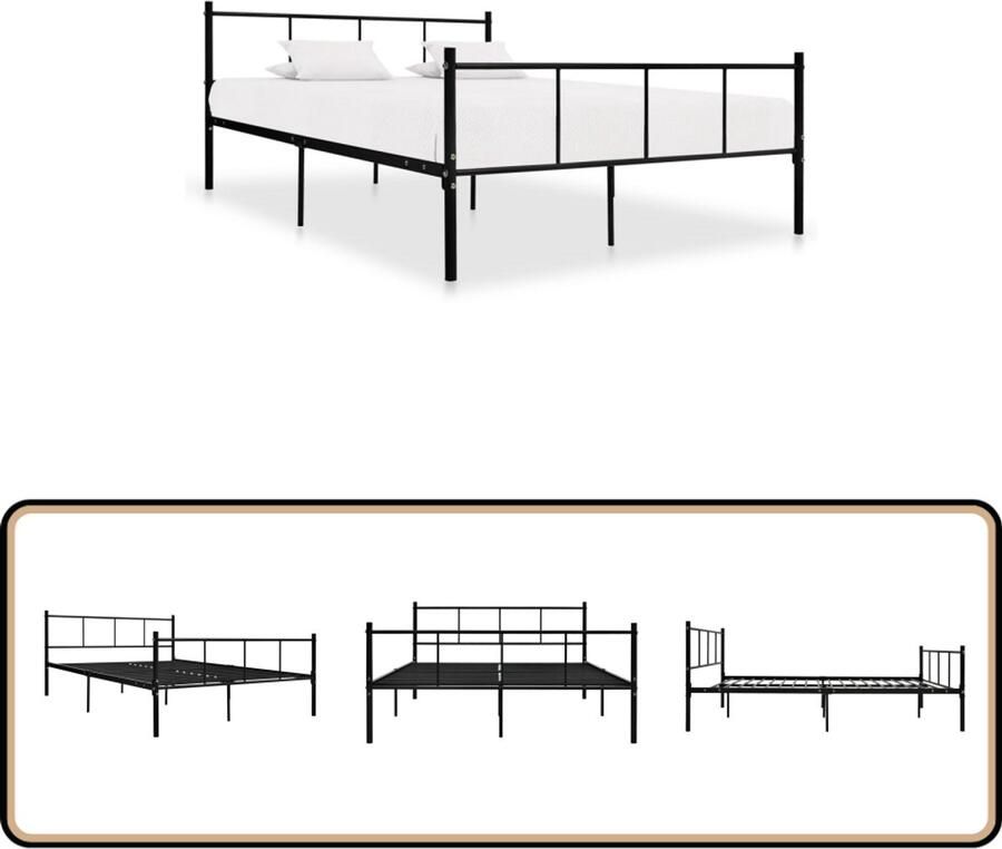 VidaXL Bedframe Metaal 160x200 cm Zwart Klassieke Bed Frame Metalen Bed Frame Tweepersoons Bed Zwarte Bed Frame Slaapcomfort Stevige Bed Frame Easy Assembly Budget Friendly Bed Frame
