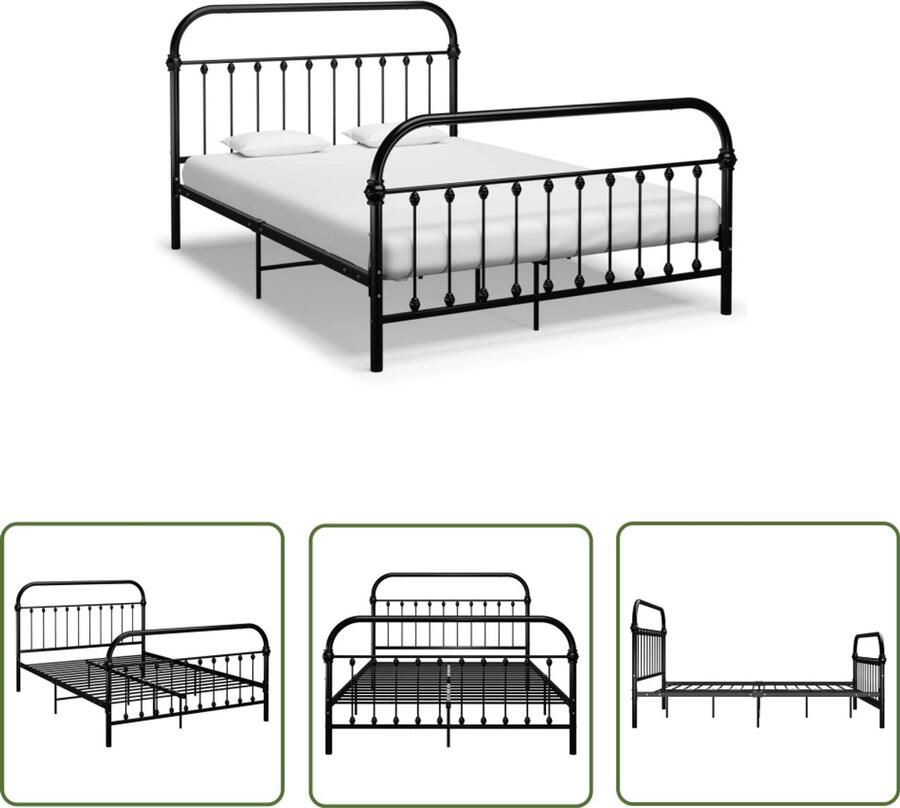 VidaXL Bedframe Metaal 160x200 cm Zwart Metalen Bed Frame Tweepersoons Bed Zwarte Bedpost Slaapkamer Meubilair Boxspring Bed Hoofdbord