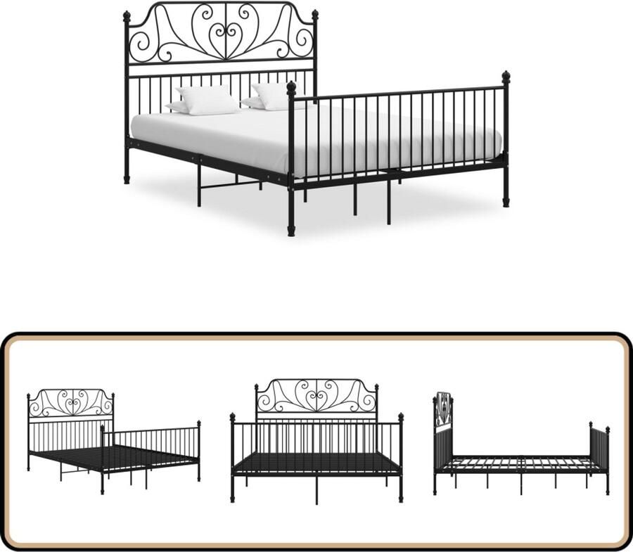 VidaXL Bedframe Metaal 160x200 cm Zwart Metalen Bed Frame Tweepersoons Bed Zwarte Bedpost Slaapcomfort Bed Voor Volwassenen
