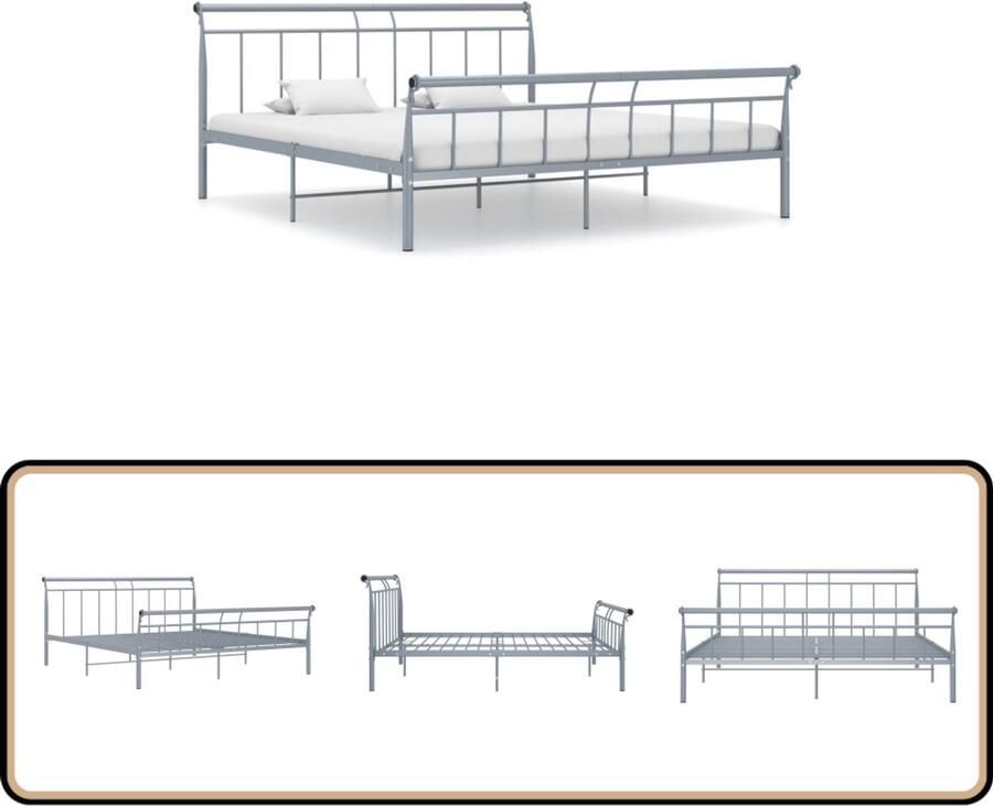VidaXL Bedframe Metaal 180x200 cm Grijs Metalen Bed Frame Grijs Bed Tweepersoons Bed Boxspring Bed Slaapcomfort