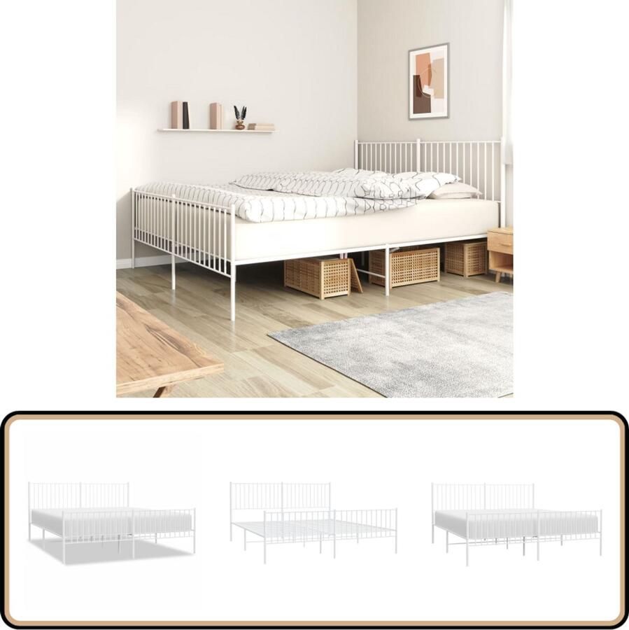 VidaXL Bedframe Metaal 180x200 cm Wit Robuust Bed Frame Klassiek Bed Houten Bed Wit Bed Staal Bed