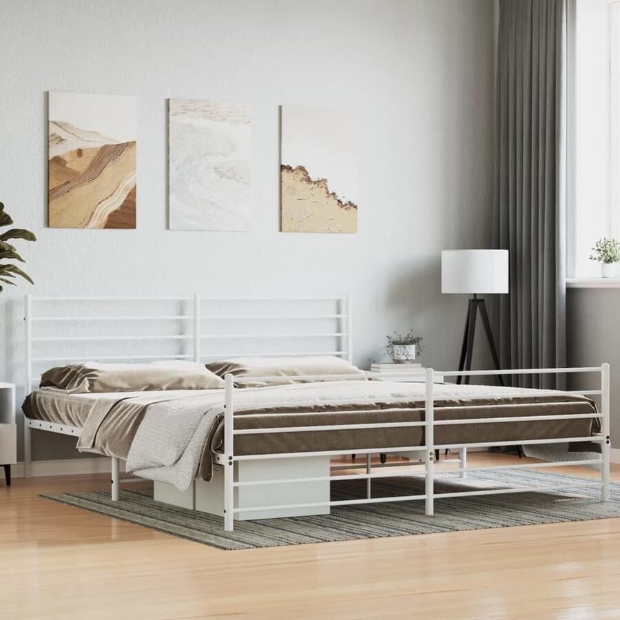 VidaXL Bedframe Metaal 183x213 cm Wit Klassieke Bed Frame Metalen Bedframe Bed Frame Wit Boxspring Frame Staal Bedframe Bed Frame Met Opbergruimte Tweepersoons Bed Frame - Foto 2