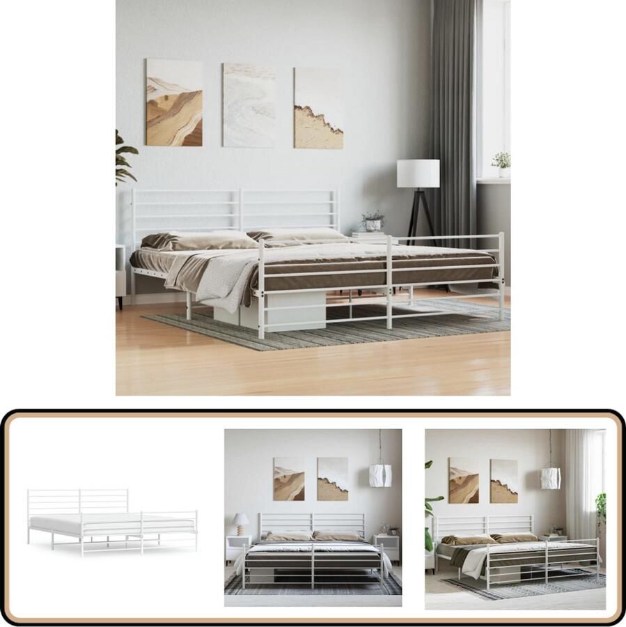 VidaXL Bedframe Metaal 183x213 cm Wit Klassieke Bed Frame Metalen Bedframe Bed Frame Wit Boxspring Frame Staal Bedframe Bed Frame Met Opbergruimte Tweepersoons Bed Frame