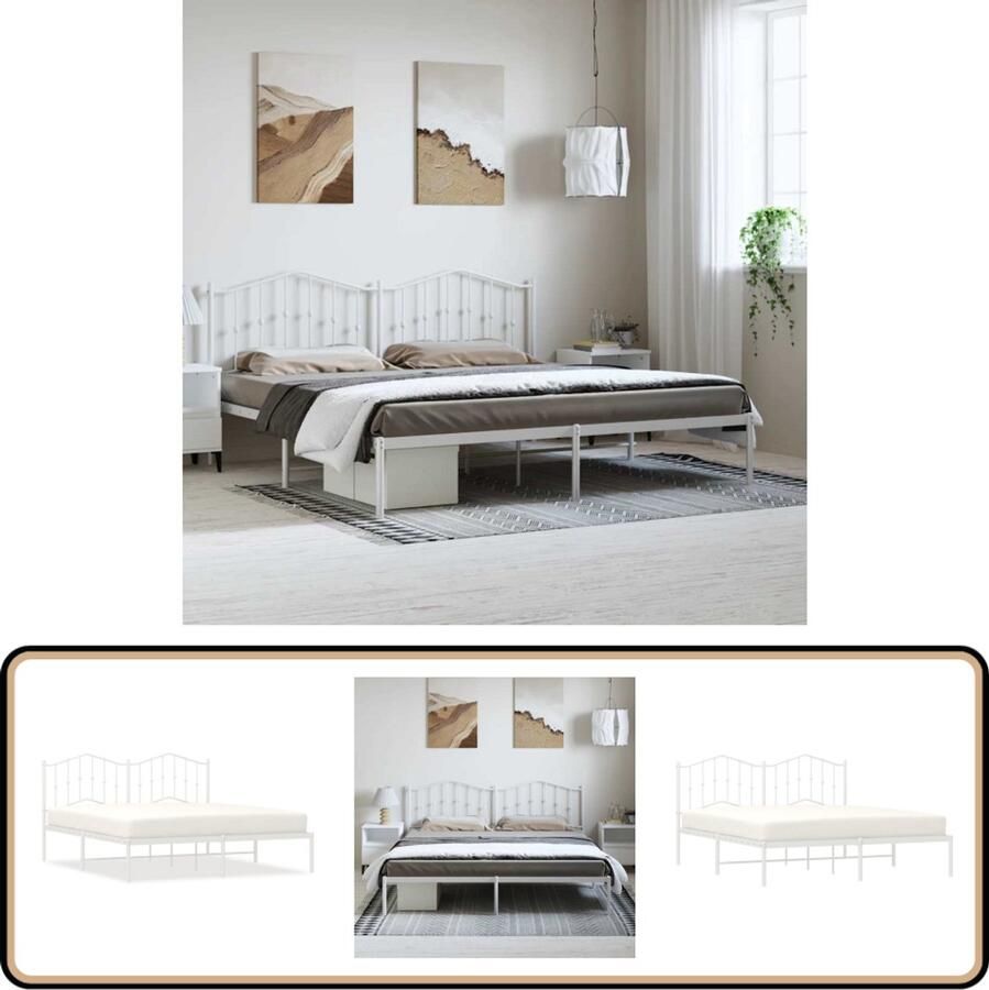 VidaXL Bedframe Metaal 183x213 cm Wit Metalen Bed Frame Tweepersoons Bed Met Hoofdbord Witte Bed Frame Opbergruimte Bed