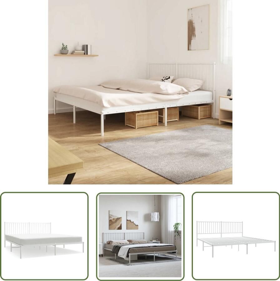 VidaXL Bedframe Metaal 183x213 cm Wit Robuust Bed Frame Metalen Bedframe Tweepersoons Bed Witte Bed Modern Bed Elegante Bed Slaapcomfort