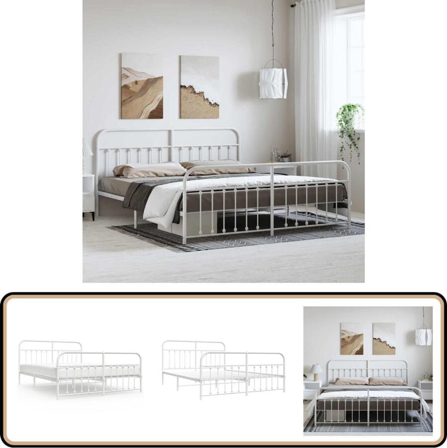 VidaXL Bedframe Metaal 183x213 cm Wit Robuust Bed Frame Staal Bedframe Tweepersoons Bed Witte Bed Boxspring Bed