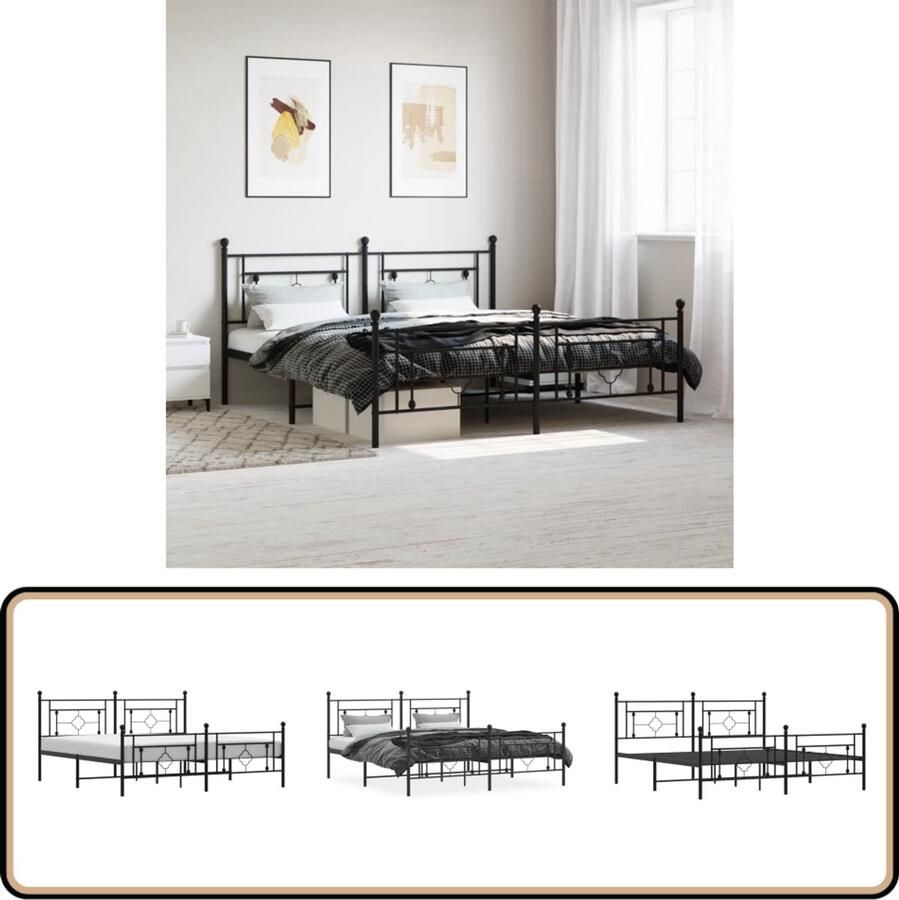 VidaXL Bedframe Metaal 183x213 cm Zwart Staal Frame Tweepersoons Bed Boxspring Bed Zwarte Bedbank Modern Bed