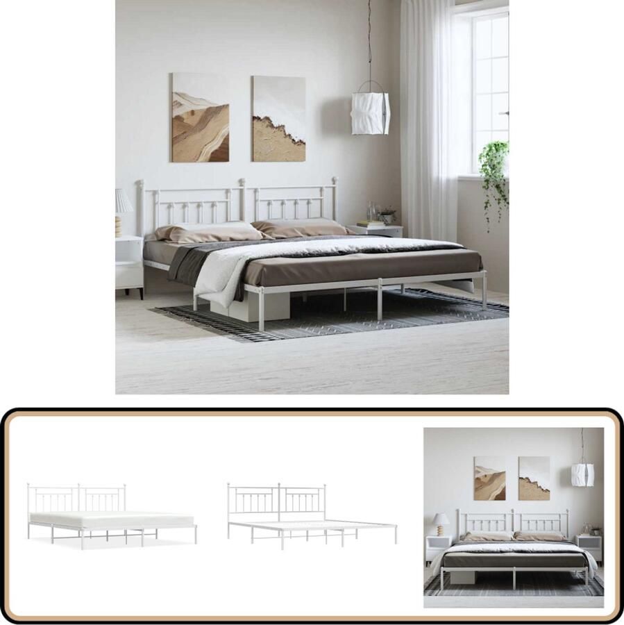 VidaXL Bedframe Metaal 193x203 cm Wit Klassieke Bed Frame Tweepersoons Bed Metalen Bedframe Houten Bedframe Hoofdbord