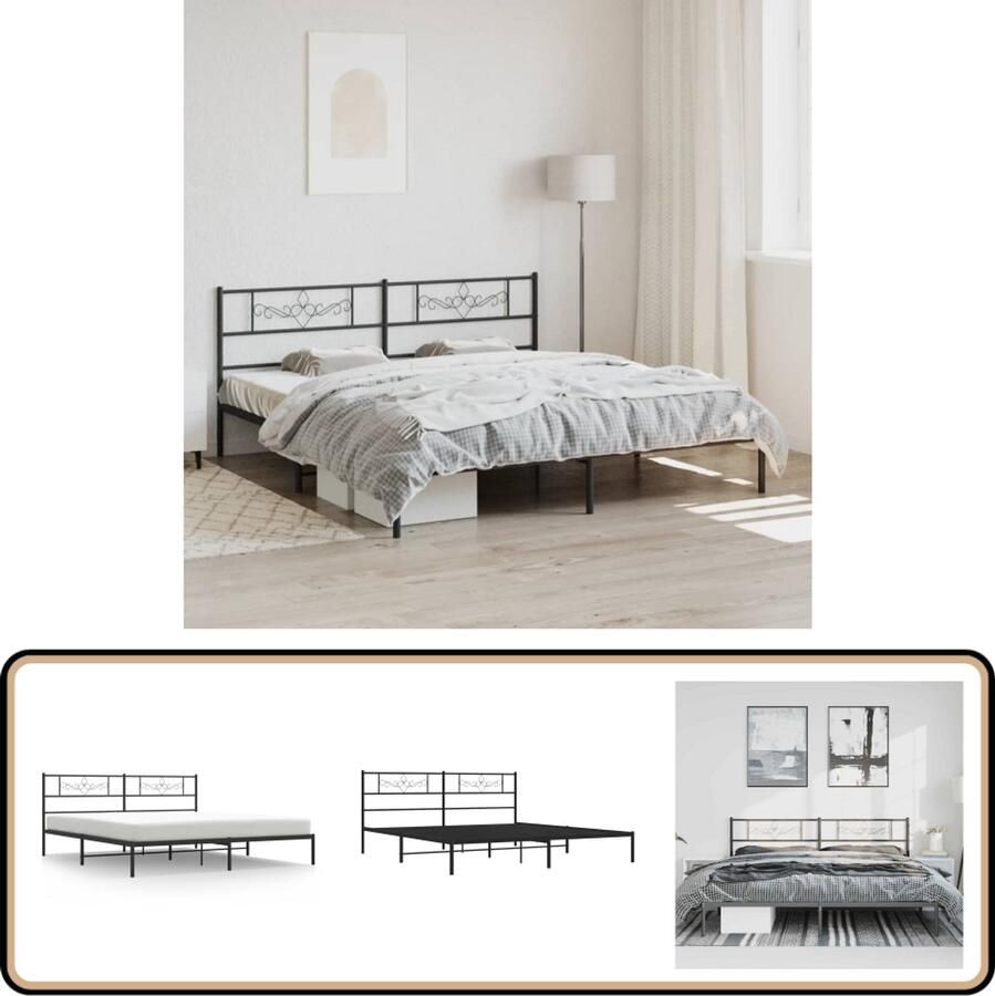 VidaXL Bedframe Metaal 193x203 cm Zwart Klassieke Bed Frame Metalen Bedframe Tweepersoons Bed Zwarte Bedframe Bed Met Hoofdbord Boxspring Bed Slaapcomfort