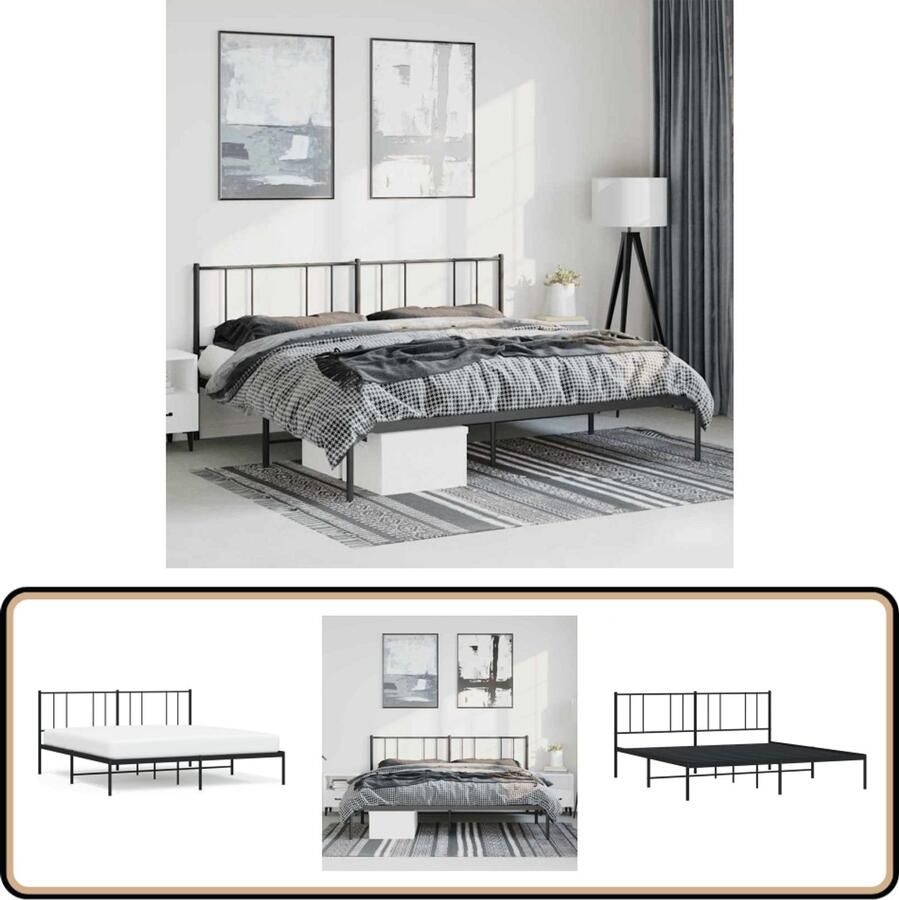 VidaXL Bedframe Metaal 193x203 cm Zwart Staal Bed Frame Klassiek Bed Zwarte Bedpost Tweepersoons Bed Boxspring Bed Met Opslag