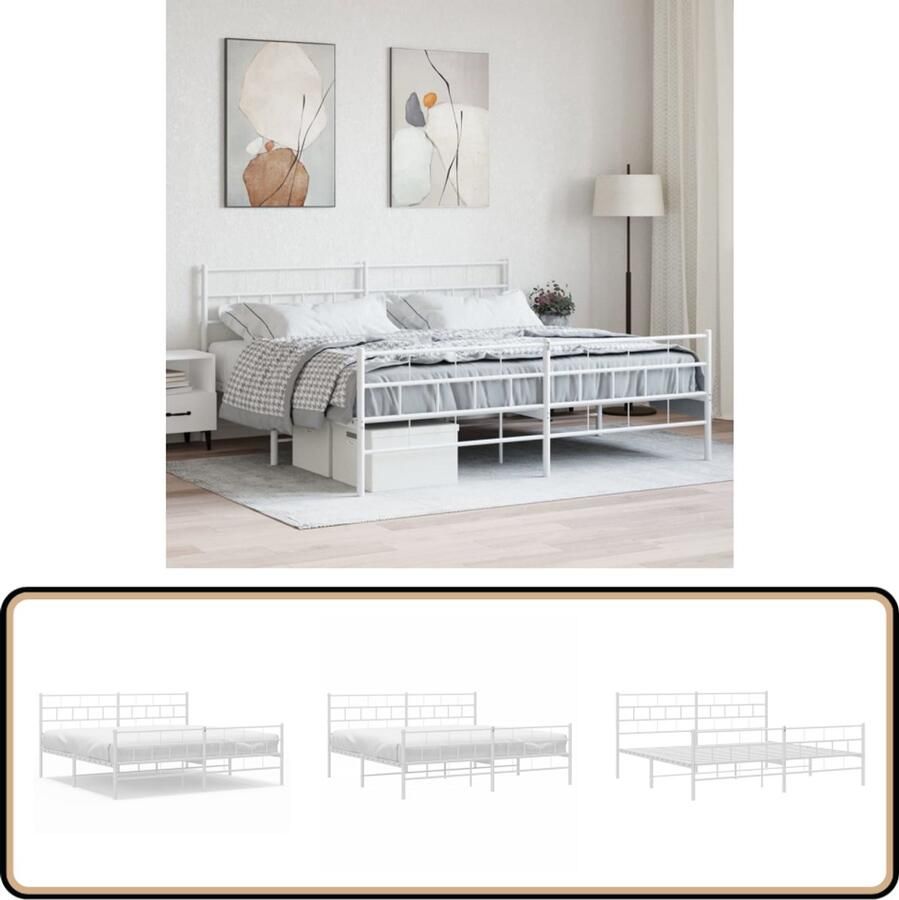 VidaXL Bedframe Metaal 200x200 cm Wit Metalen Bed Frame Klassiek Bed Met Hoofdbord Bed Met Voetenbord Wit Bed Staal Bed Boxspring Bed Tweepersoons Bed