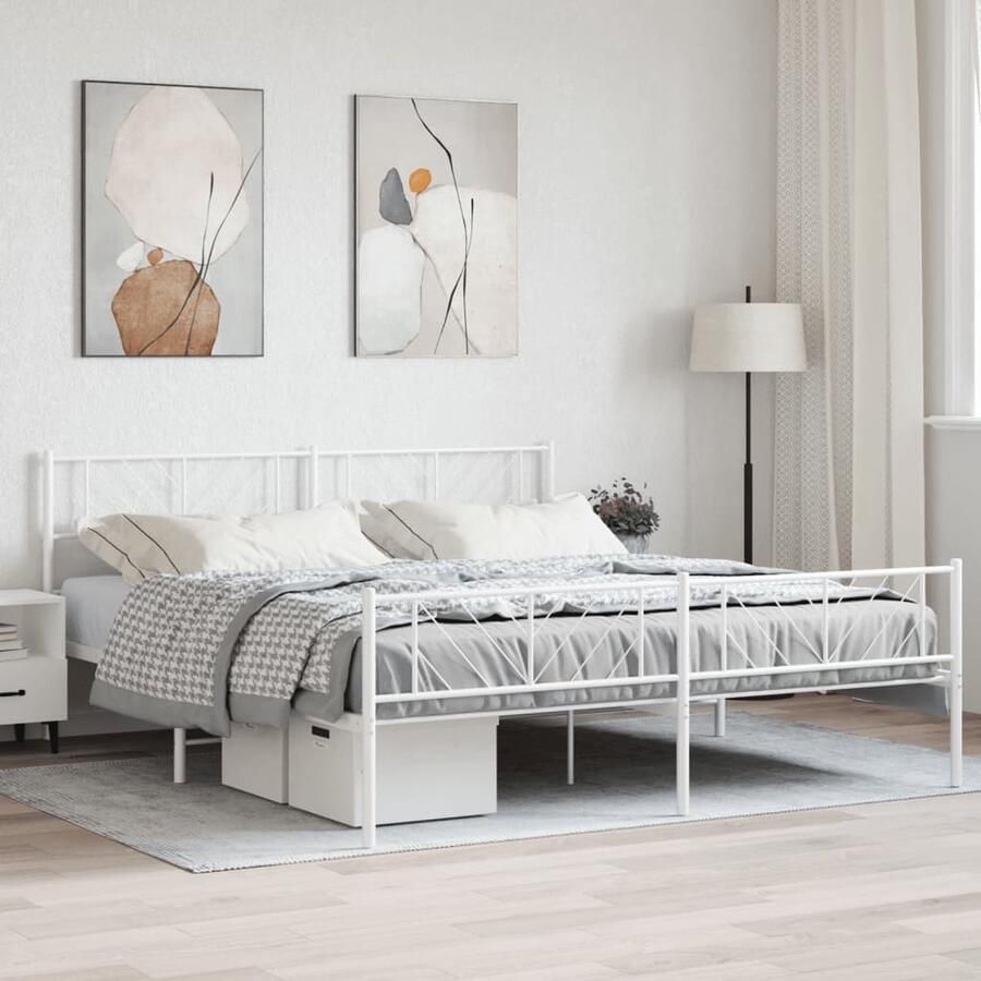 VidaXL Bedframe Metaal 200x200 cm Wit Robuust Bedframe Klassiek Bed Metalen Bed Wit Bed Staal Bed Boxspring Bed Tweepersoons Bed Groot Bed Met Opbergruimte - Foto 2