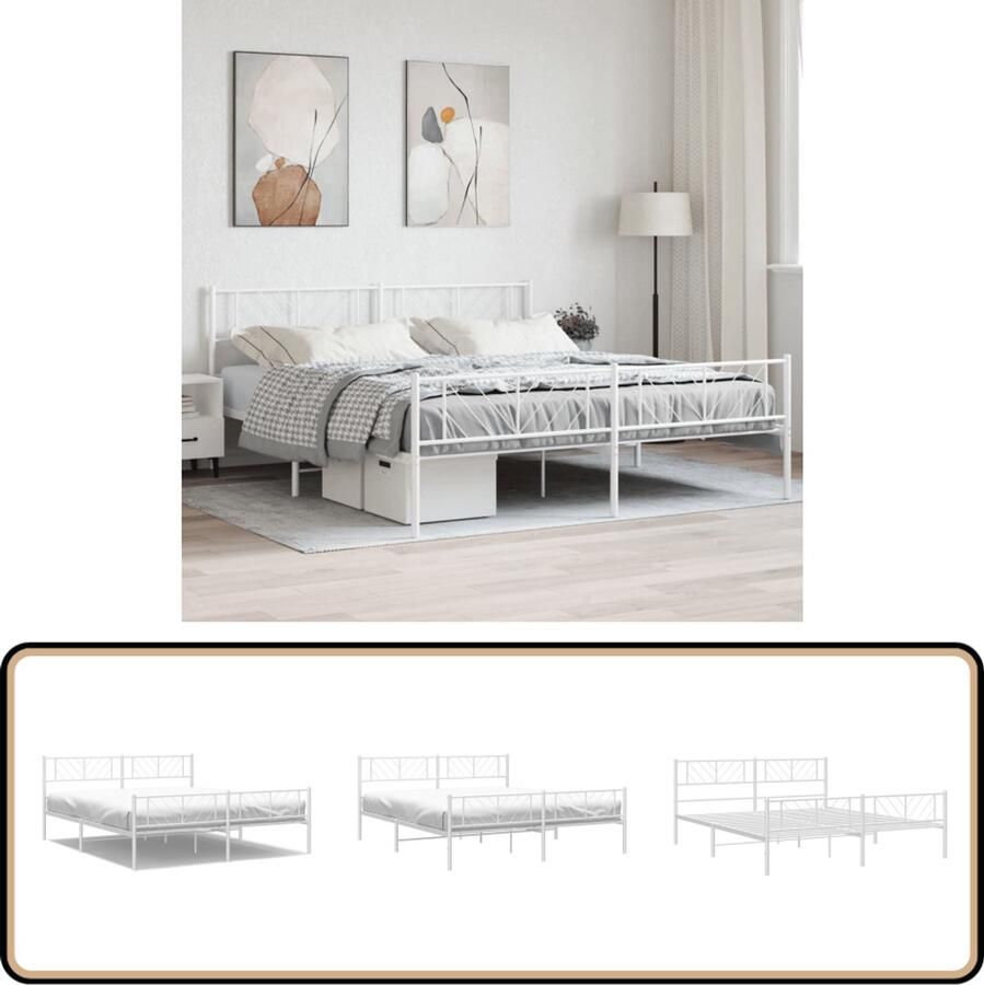 VidaXL Bedframe Metaal 200x200 cm Wit Robuust Bedframe Klassiek Bed Metalen Bed Wit Bed Staal Bed Boxspring Bed Tweepersoons Bed Groot Bed Met Opbergruimte