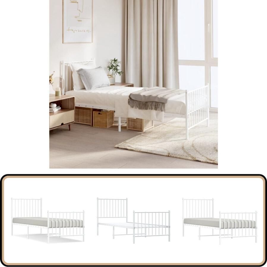 VidaXL Bedframe Metaal 80x200 cm Wit Klassieke Bedframe Staal Bedframe Wit Bedframe 80x200 Bedframe Met Opbergruimte Bedframe Met Hoofdeinde