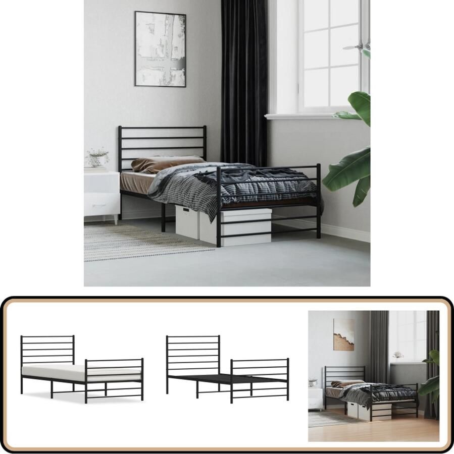 VidaXL Bedframe Metaal 90x200 cm Zwart Klassieke Bed Frame Metalen Bedframe Zwarte Bedframe Staal Bedframe Tweepersoons Bed Boxspring Bed Logeerbed