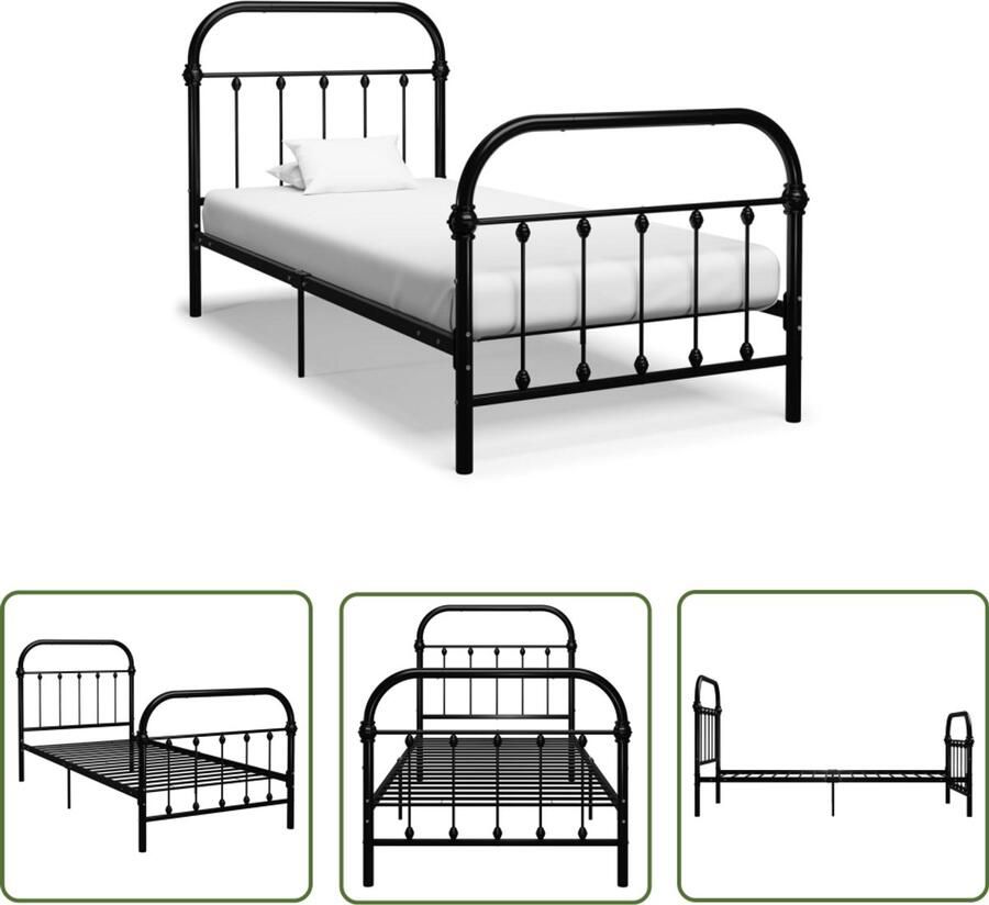 VidaXL Bedframe Metaal 90x200 cm Zwart Metalen Bed Frame Klassieke Bed Design Bed Enkelpersoonsbed Zwarte Bed Slaapcomfort Stevig Bed Frame Luxe Bed Frame Moderne Bed