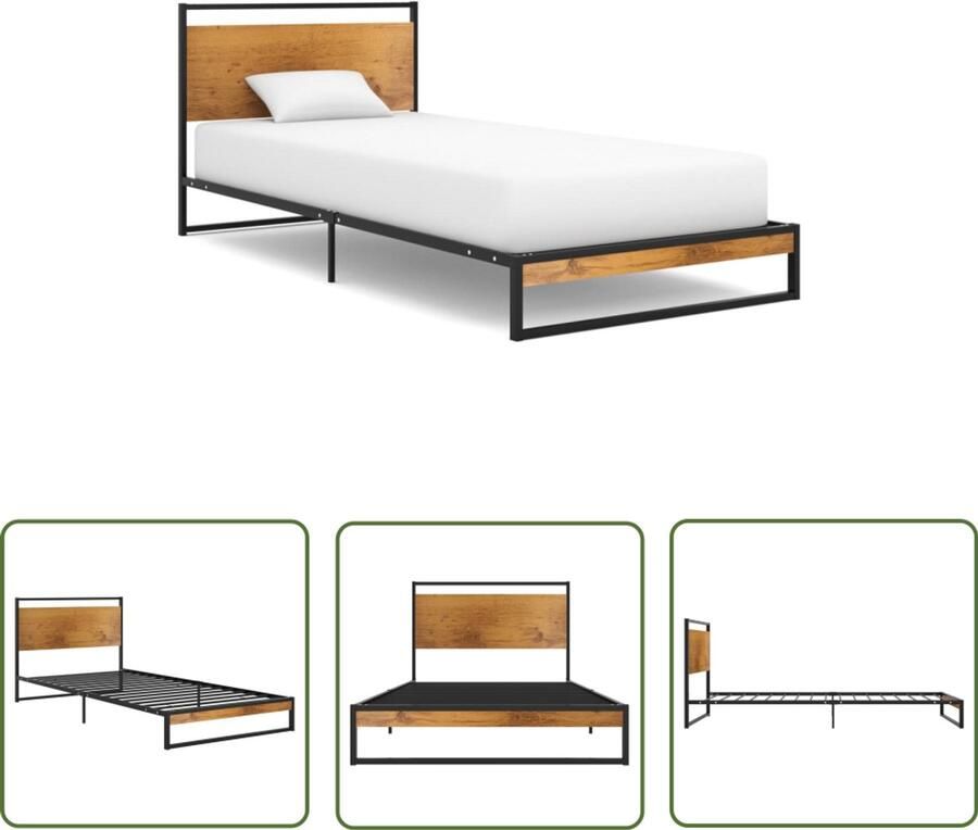 VidaXL Bedframe Metaal 90x200 cm Zwart Metalen Bed Frame Zwarte Bedpost Tweepersoons Bed Slaapcomfort Boxspring Bed Hoofdbord Bedbankje Slaapkamers