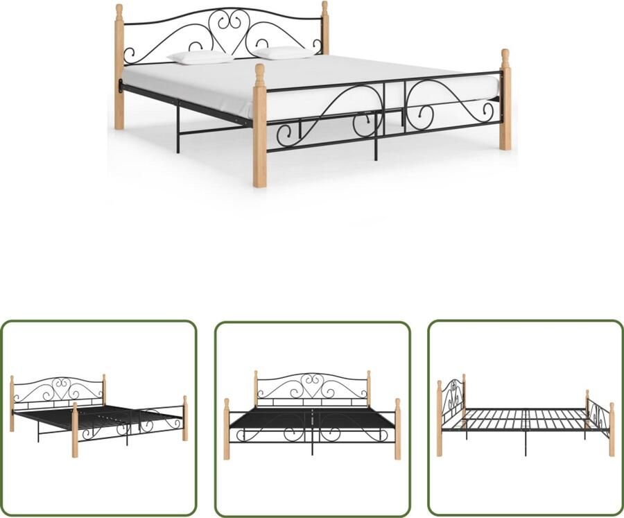 VidaXL Bedframe Metaal en Eiken 200x200 cm Tweepersoonsbed Metalen Bed Frame Houten Bed Frame Zwarte Bed Frame Eikenhouten Bed Frame Slaapcomfort Slaapkamersdecoratie Modern Bed Frame Landelijk Bed Frame